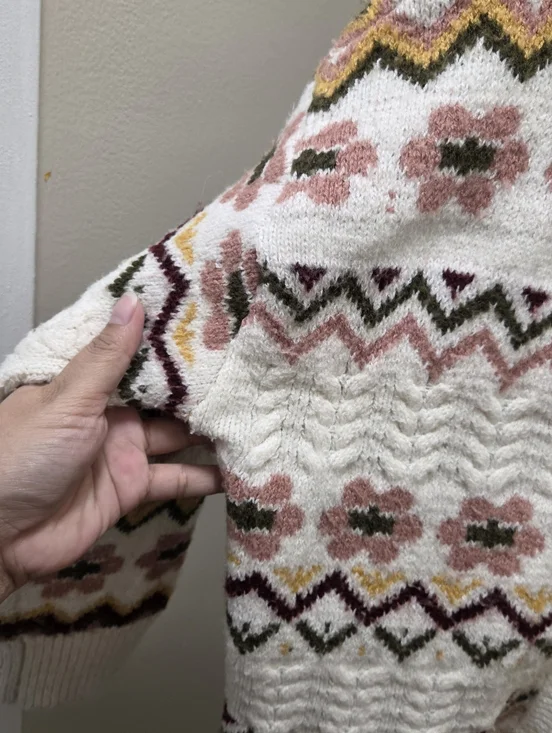 Dex Cream Cardigan with Pattern - Picture 2 of 10